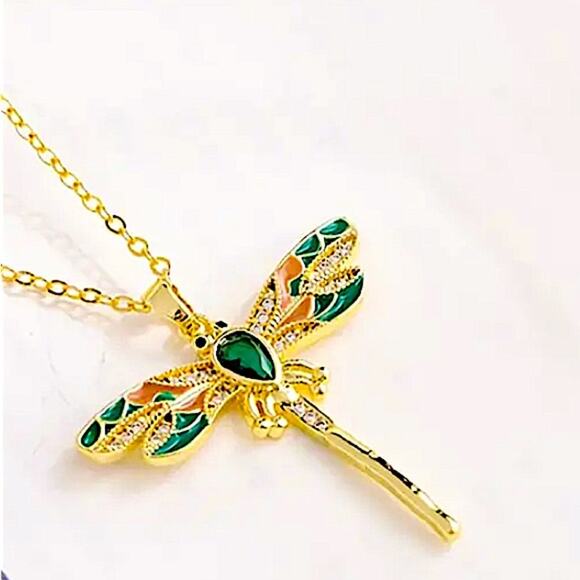 Gold Emerald Hummingbird Pendant Necklace - Picture 4 of 7